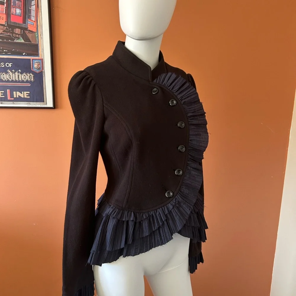 NWT FREE PEOPLE military style black women’s ruffled blazer - Picture 6 of 11